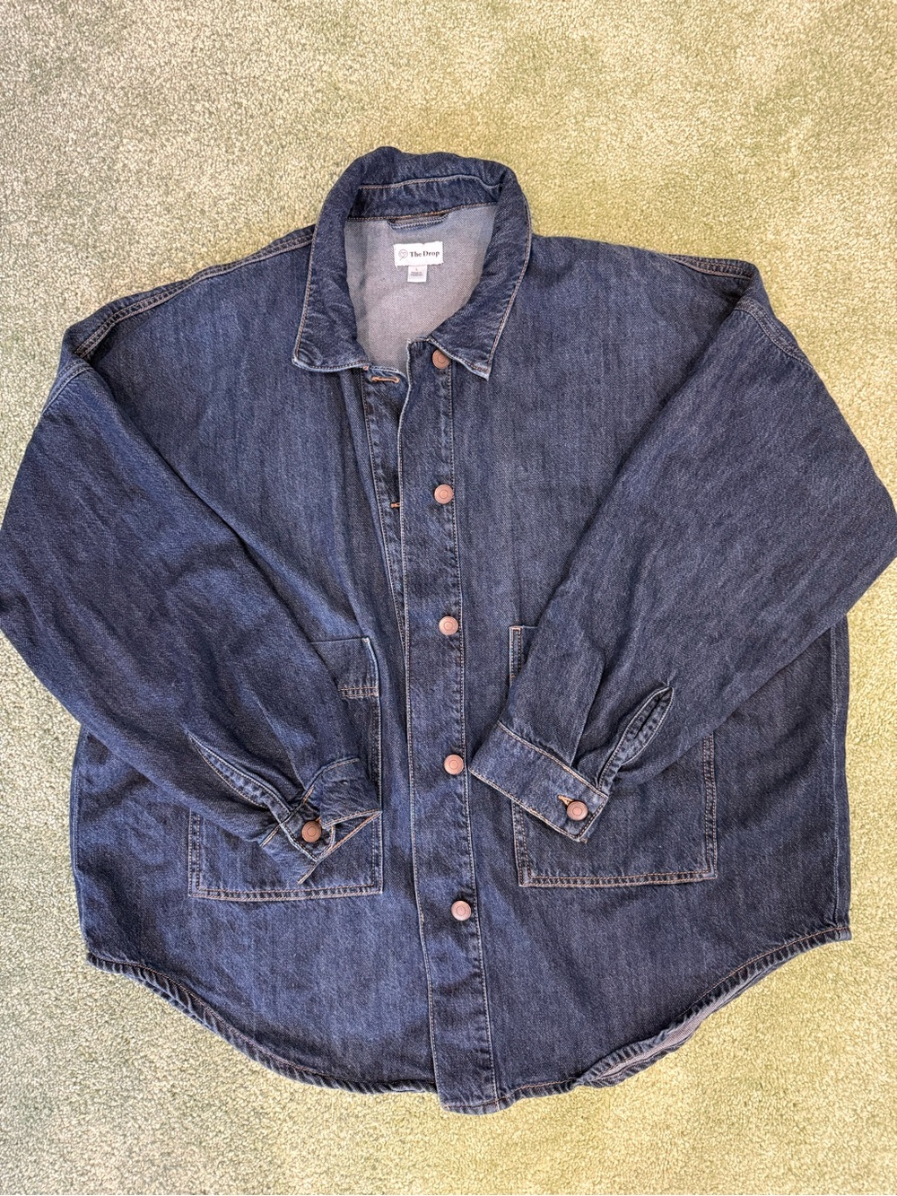 The Drop Women's Dark Blue Denim Button-Up Jacket